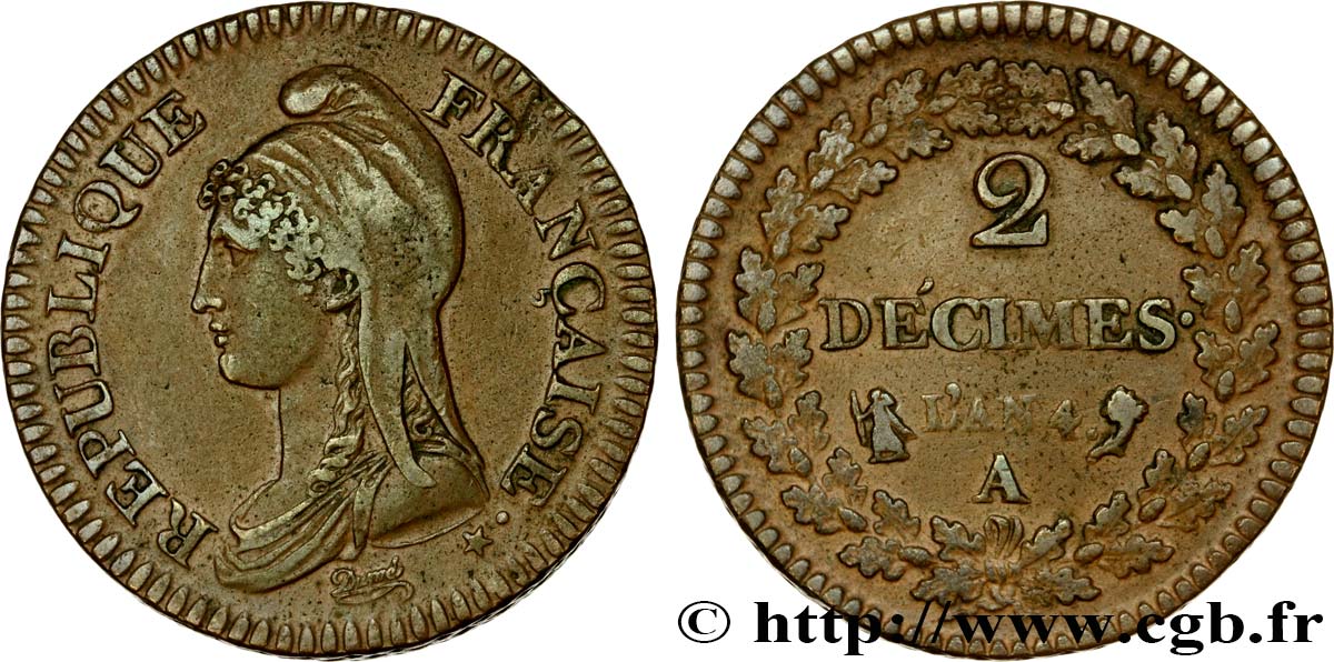 2 décimes Dupré 1796 Paris F.145/1 AU50 
