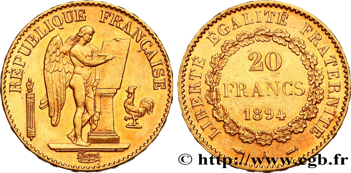 20 francs or Génie, Troisième République 1894 Paris F.533/18 SUP55 