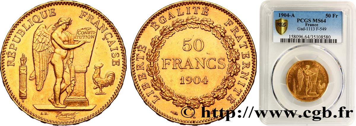 50 francs or Génie 1904 Paris F.549/6 MS64 PCGS