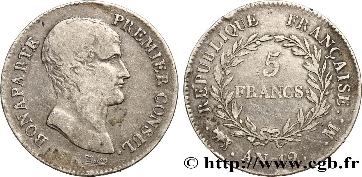 5 francs Bonaparte Premier Consul 1804 Toulouse F.301/19 VF25 