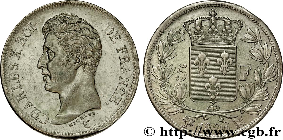 5 francs Charles X, 1er type 1826 Marseille F.310/24 BB52 