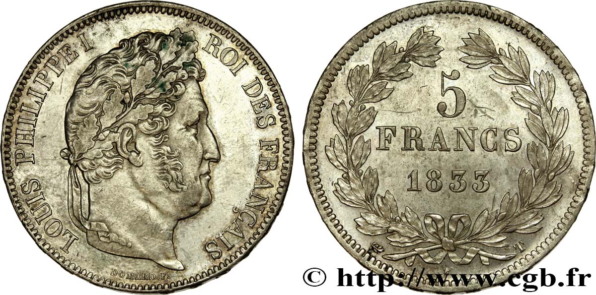 5 francs IIe type Domard 1833 Nantes F.324/26 TTB52 