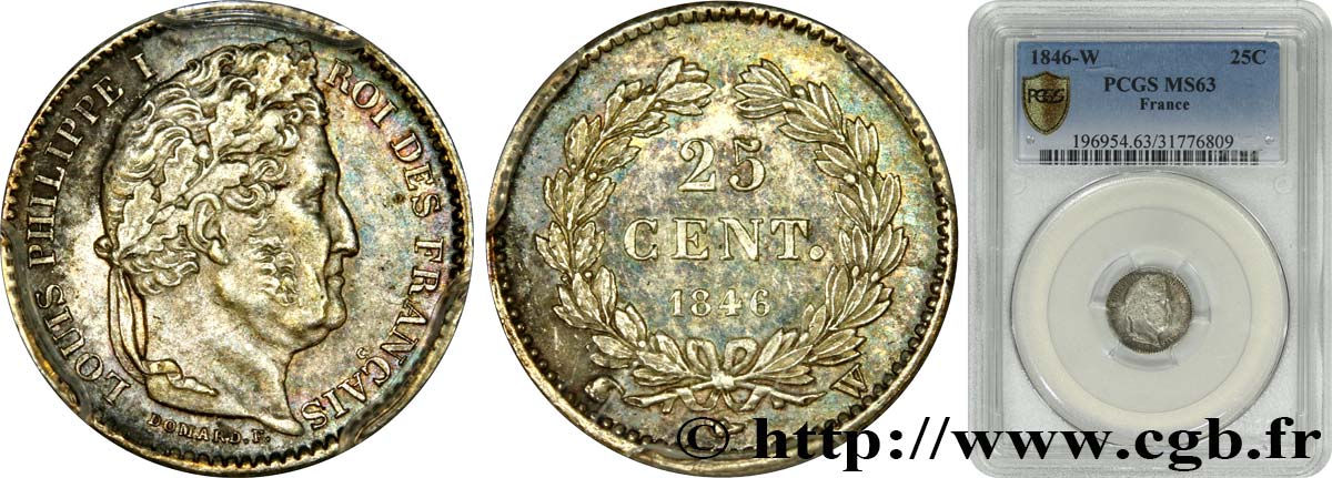 25 centimes Louis-Philippe 1846 Lille F.167/8 fST63 PCGS