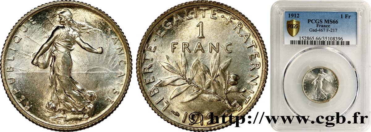 1 franc Semeuse 1912 Paris F.217/17 ST66 PCGS