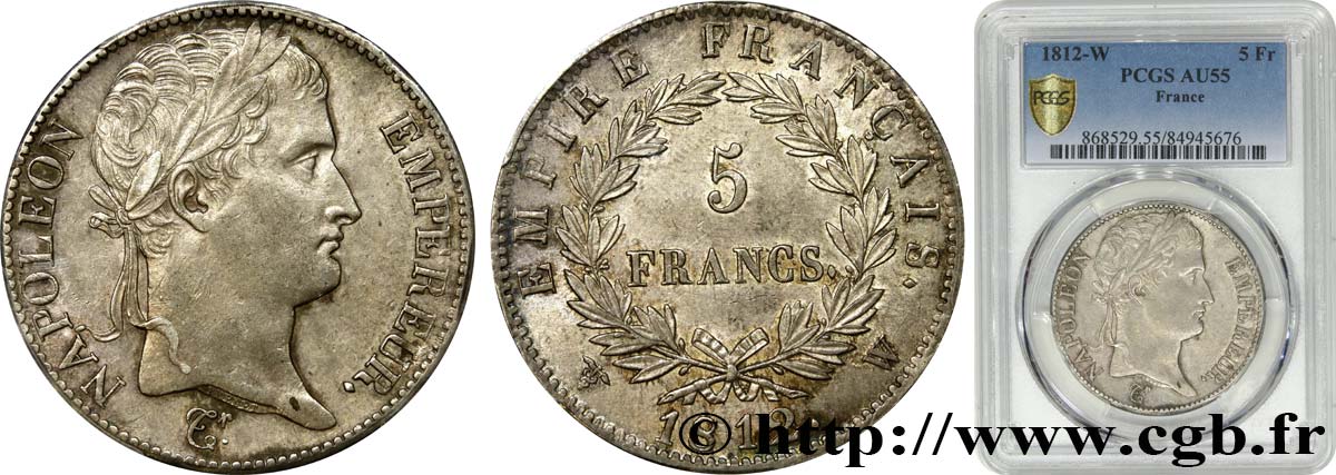5 francs Napoléon Empereur, Empire français 1812 Lille F.307/57 EBC55 PCGS
