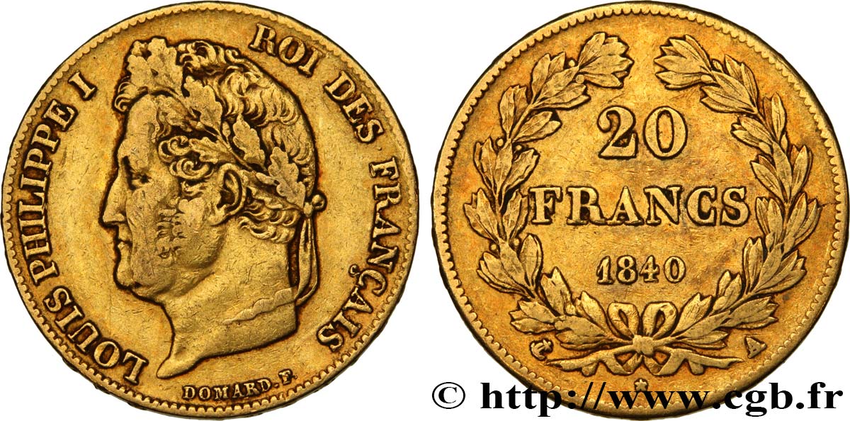 20 francs or Louis-Philippe, Domard 1840 Paris F.527/22 MB35 