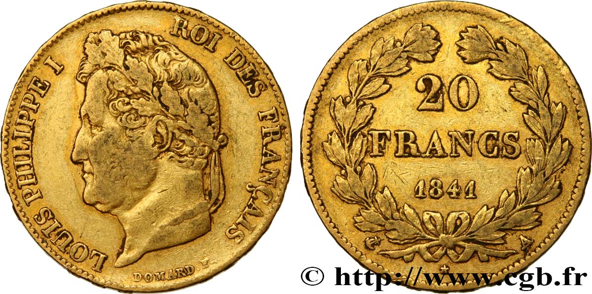 20 francs or Louis-Philippe, Domard 1841 Paris F.527/25 S35 