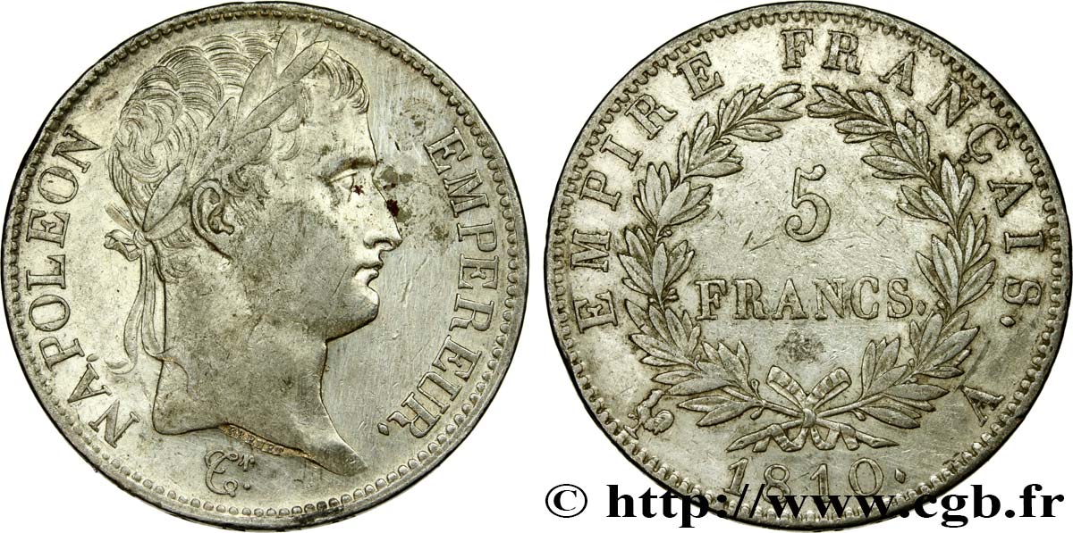 5 francs Napoléon Empereur, Empire français 1810 Paris F.307/14 BB 