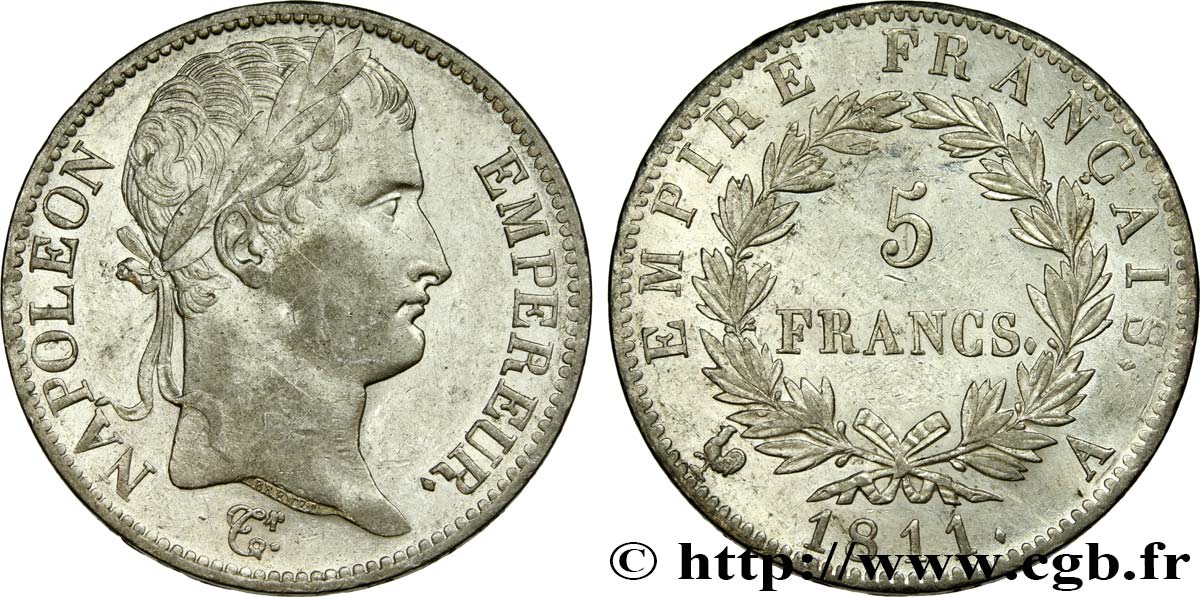 5 francs Napoléon Empereur, Empire français 1811 Paris F.307/27 MBC+ 