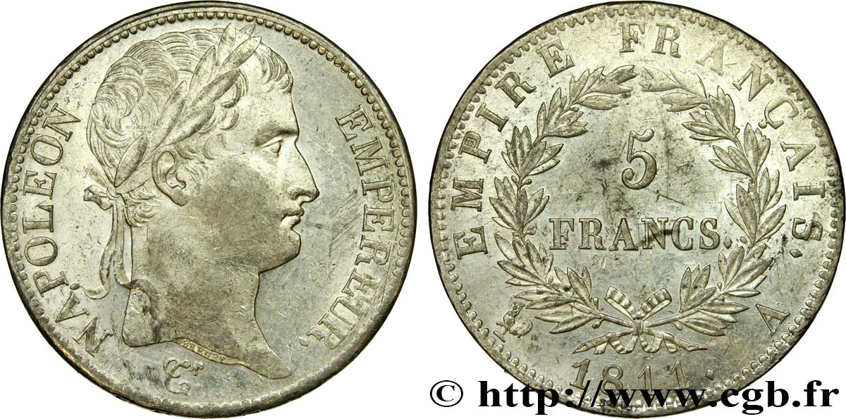 5 francs Napoléon Empereur, Empire français 1811 Paris F.307/27 q.SPL 