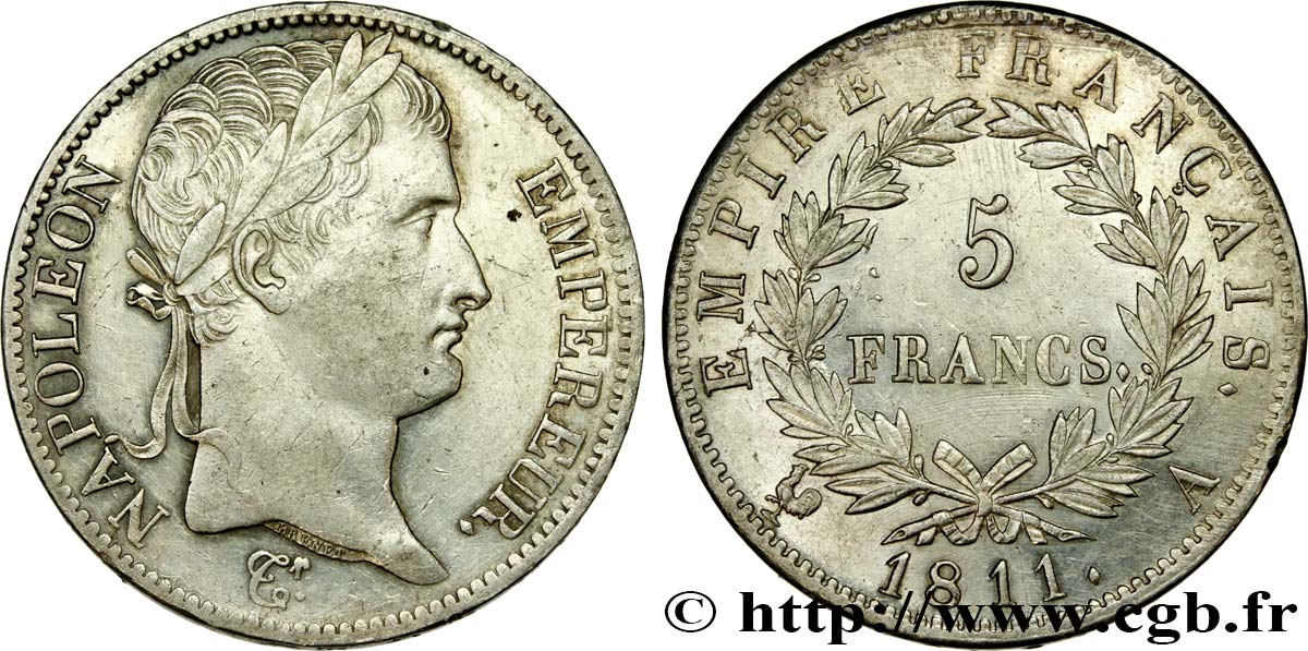 5 francs Napoléon Empereur, Empire français 1811 Paris F.307/27 TTB 