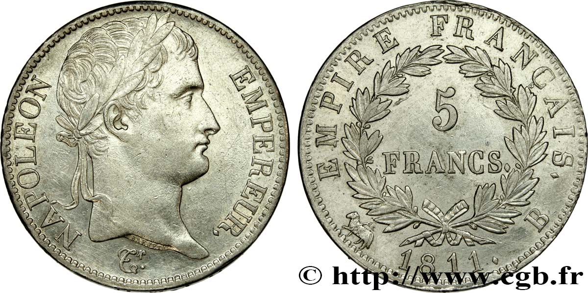 5 francs Napoléon Empereur, Empire français 1811 Rouen F.307/28 TTB 