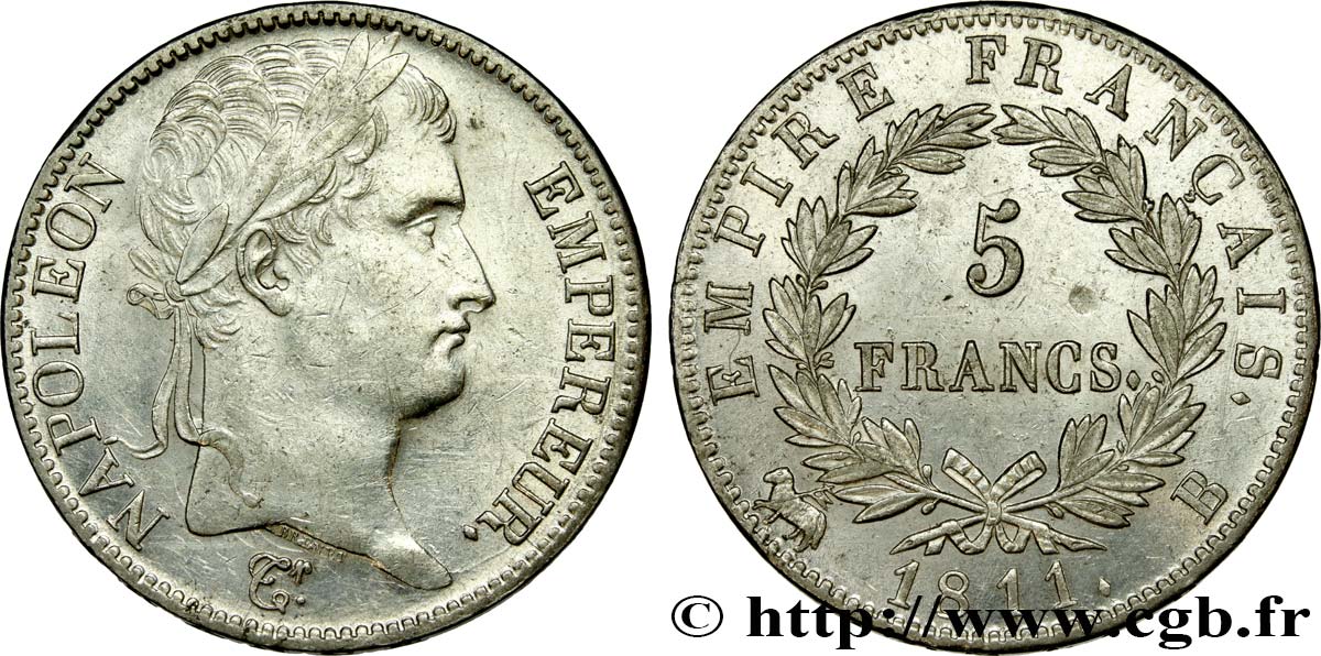 5 francs Napoléon Empereur, Empire français 1811 Rouen F.307/28 XF 