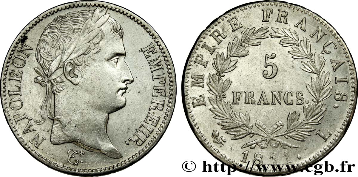 5 francs Napoléon Empereur, Empire français 1811 Bayonne F.307/34 MBC 