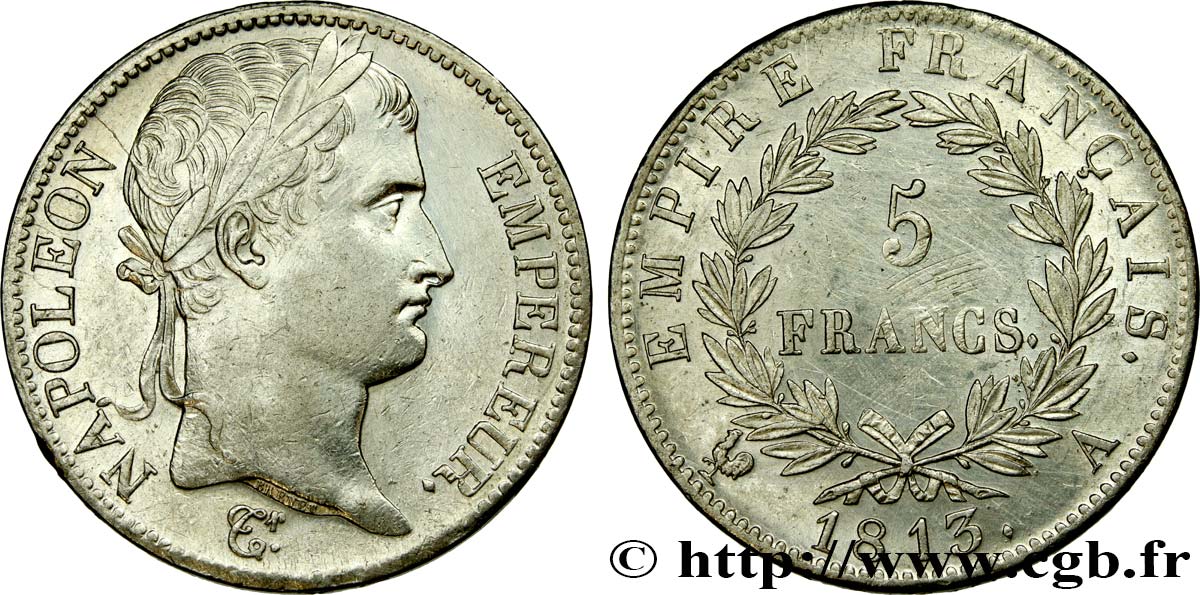 5 francs Napoléon Empereur, Empire français 1813 Paris F.307/58 XF 