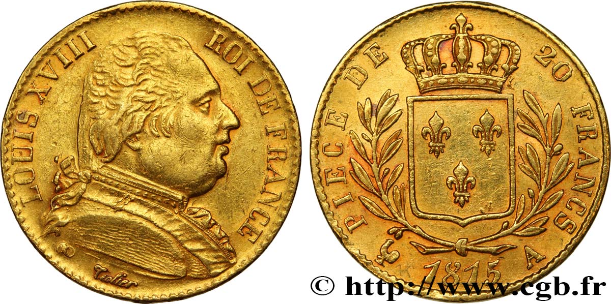 20 francs or Louis XVIII, buste habillé 1815 Paris F.517/10 TTB48 
