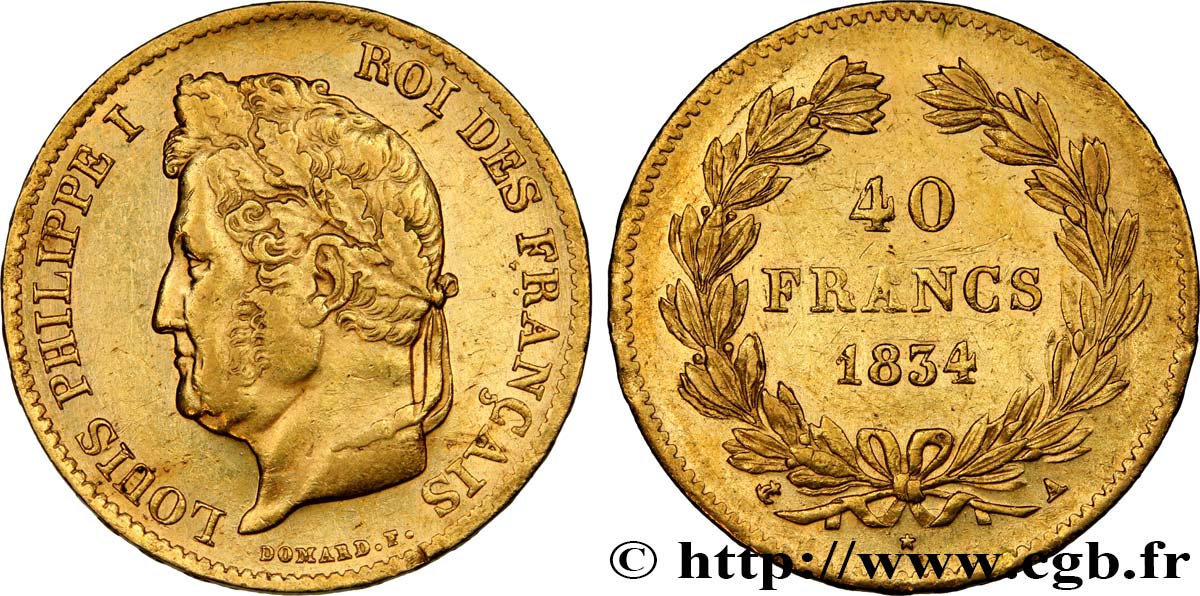 40 francs or Louis-Philippe 1834 Paris F.546/6 XF 