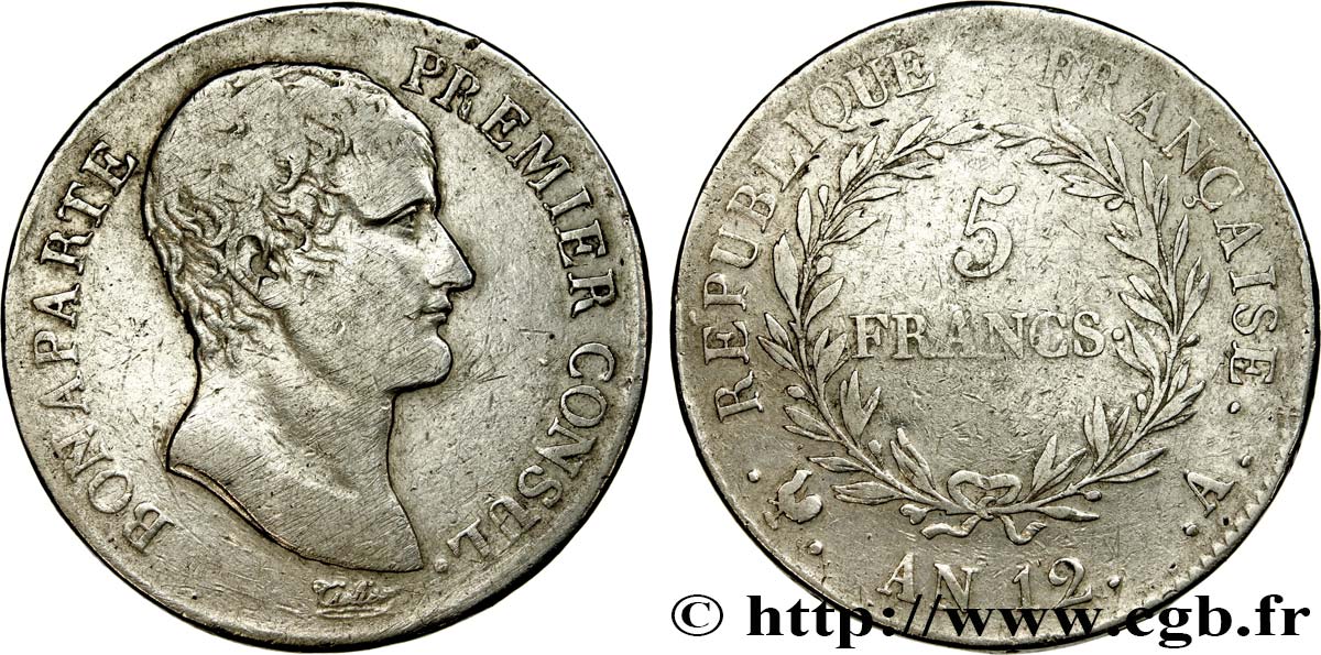 5 francs Bonaparte Premier Consul, Tranche fautée 1804 Paris F.301/9 TB 