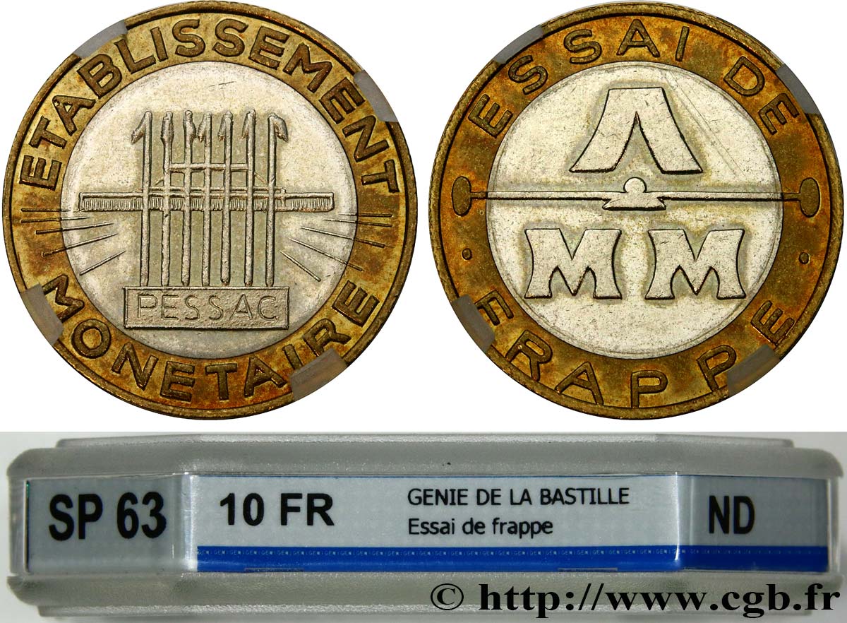 Essai de frappe de 10 francs, bimétallique n.d. Pessac GEM.196 12 var. SPL63 GENI