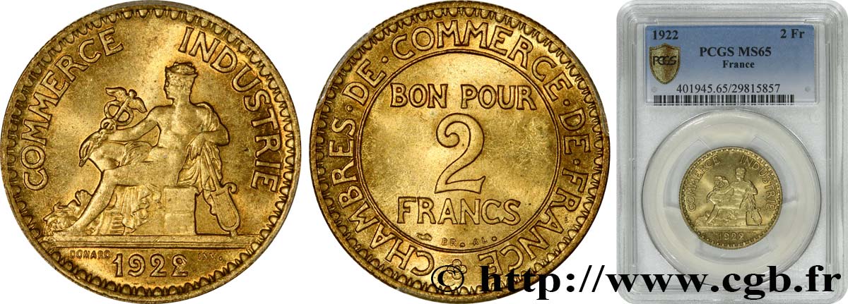 2 francs Chambres de commerce 1922 Paris F.267/4 ST65 PCGS