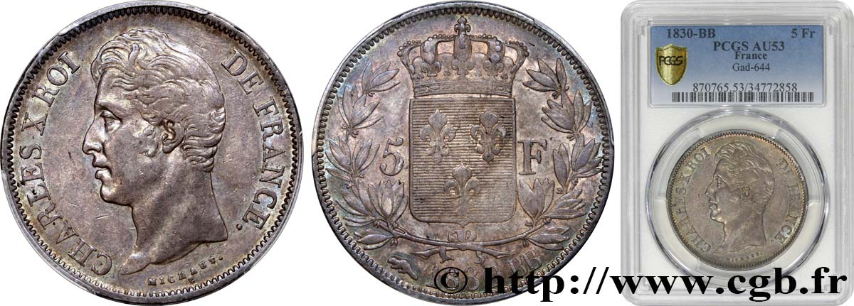 5 francs Charles X, 2e type 1830 Strasbourg F.311/42 AU53 PCGS