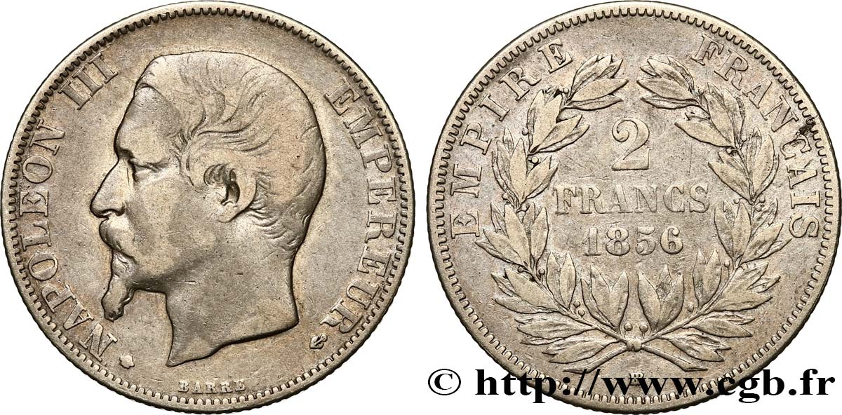 2 francs Napoléon III, tête nue, petit BB 1856 Strasbourg F.262/7 S25 