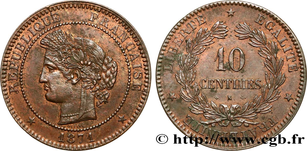 10 centimes Cérès 1871 Bordeaux F.135/7 MBC52 