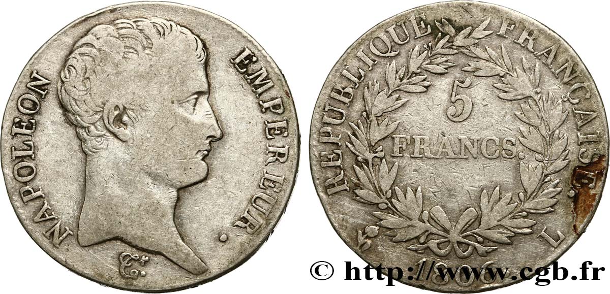5 francs Napoléon Empereur, Calendrier grégorien 1806 Bayonne F.304/7 TB25 