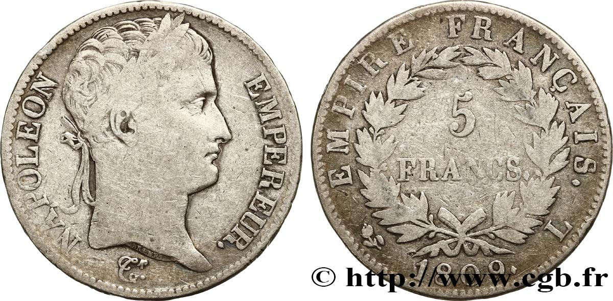 5 francs Napoléon Empereur, Empire français 1809 Bayonne F.307/8 F15 
