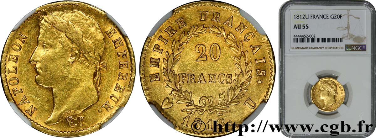 20 francs or Napoléon tête laurée, Empire français 1812 Turin F.516/28 SPL55 NGC