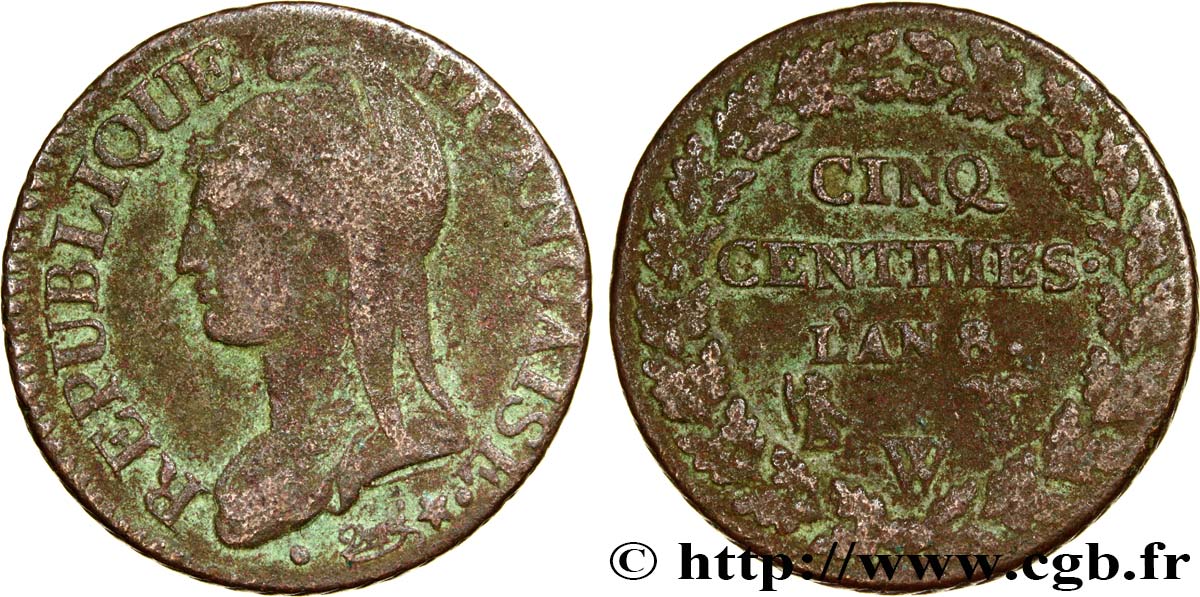 Cinq centimes Dupré, grand module 1800 Lille F.115/134 TB20 