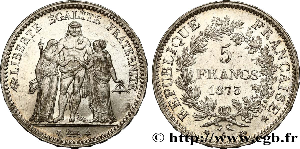 5 francs Hercule 1873 Paris F.334/9 TTB54 