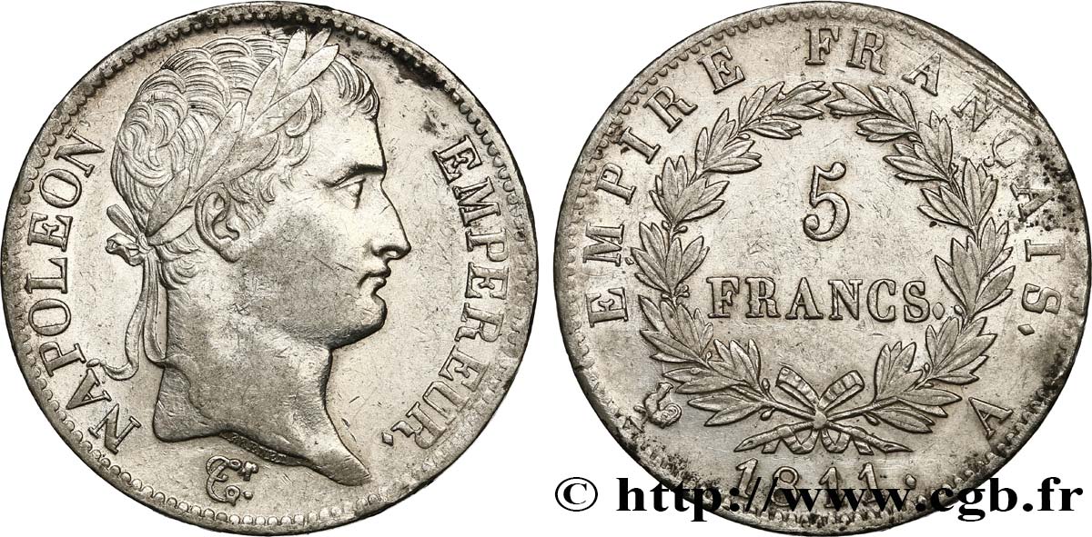 5 francs Napoléon Empereur, Empire français 1811 Paris F.307/27 fVZ 