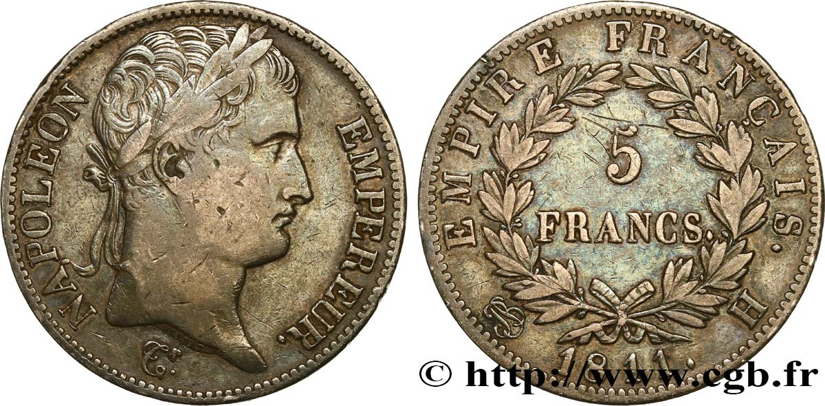 5 francs Napoléon Empereur, Empire français 1811 La Rochelle F.307/31 TTB40 