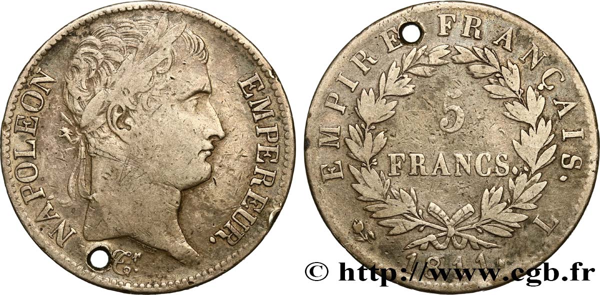 5 francs Napoléon Empereur, Empire français 1811 Bayonne F.307/34 B 