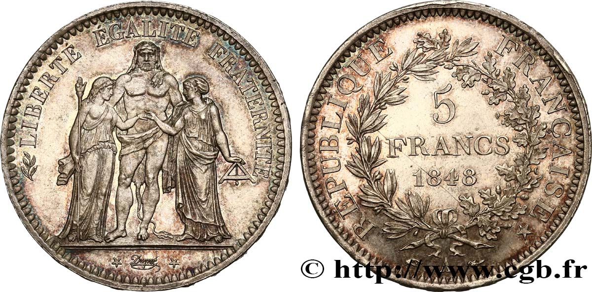 5 francs Hercule, IIe République 1848 Paris F.326/1 MS65 