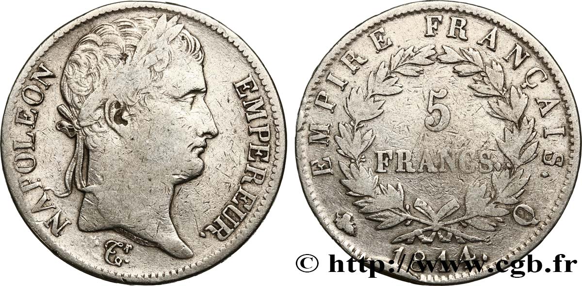 5 francs Napoléon Empereur, Empire français 1814 Perpignan F.307/84 VF25 