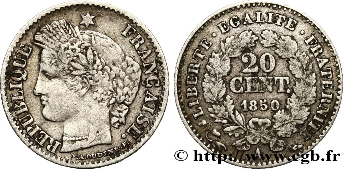 20 centimes Cérès, IIe République 1850 Paris F.146/3 S25 
