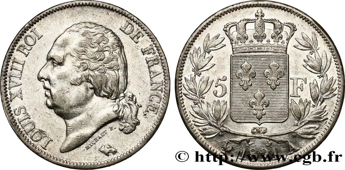 5 francs Louis XVIII, tête nue 1821 Paris F.309/60 MBC52 