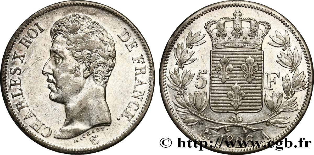5 francs Charles X, 1er type 1826 Paris F.310/15 TTB52 