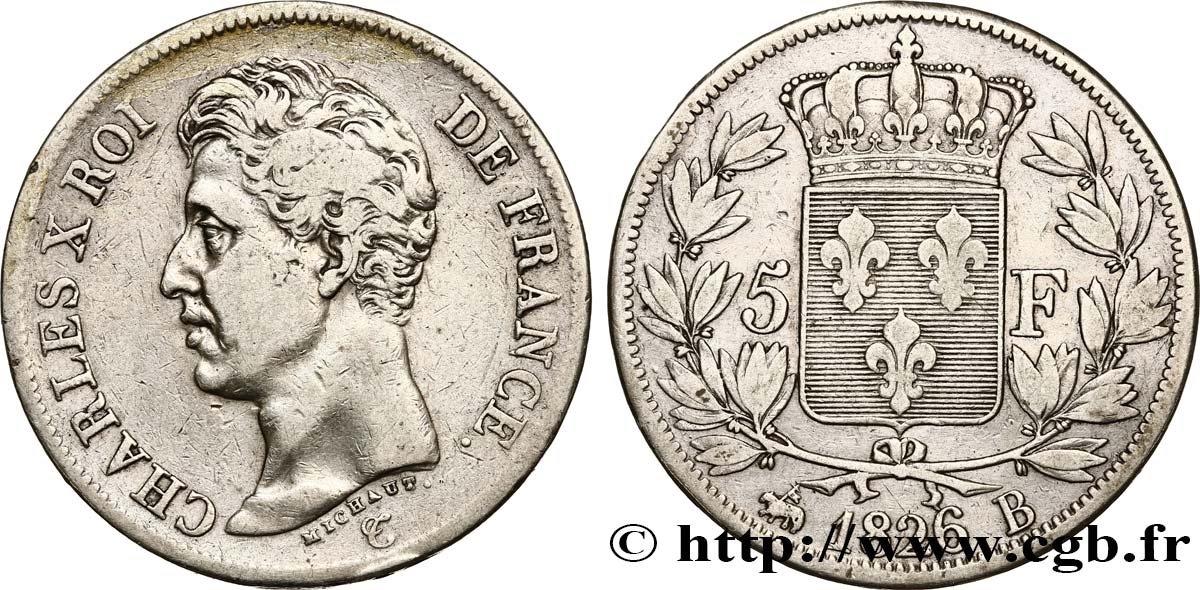 5 francs Charles X, 1er type 1826 Rouen F.310/16 S25 