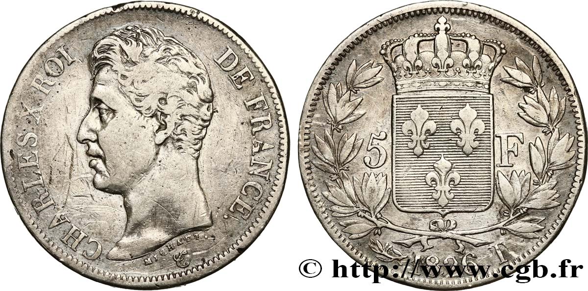 5 francs Charles X, 1er type 1826 Nantes F.310/26 MB 