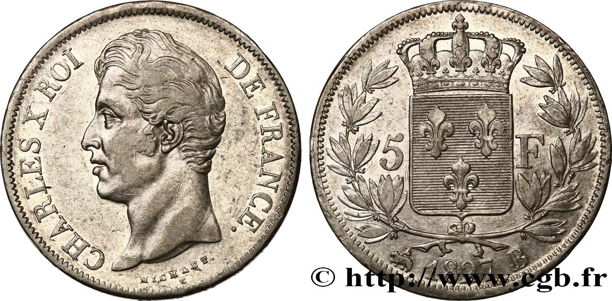 5 francs Charles X, 2e type 1827 Rouen F.311/2 BB50 
