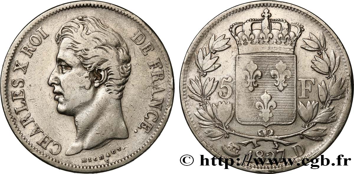5 francs Charles X, 2e type 1827 Lyon F.311/4 TB 