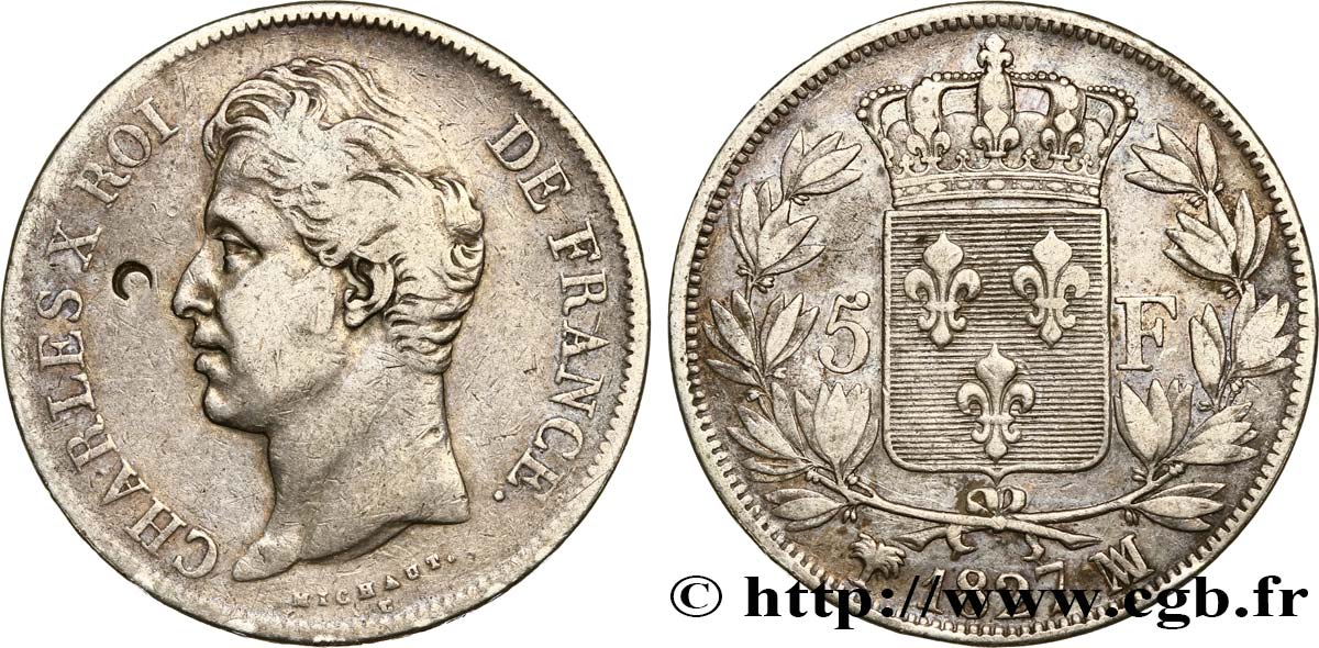 5 francs Charles X, 2e type 1827 Marseille F.311/10 TB25 
