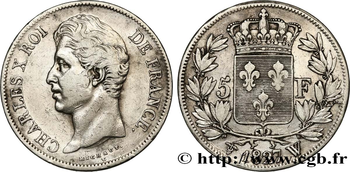 5 francs Charles X, 2e type 1827 Lille F.311/13 MB 