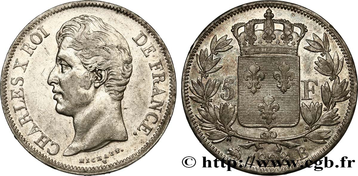 5 francs Charles X, 2e type 1828 Rouen F.311/15 TTB48 