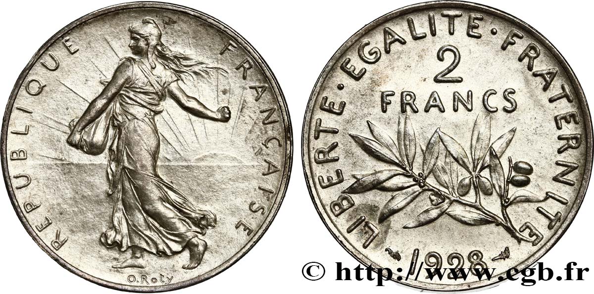 Piéfort argent de 2 francs Semeuse 1928 Paris GEM.111 P3 MS62 