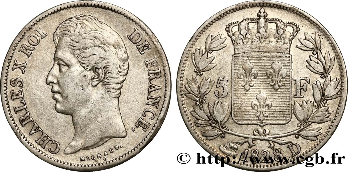 5 francs Charles X, 2e type 1828 Lyon F.311/17 MB30 