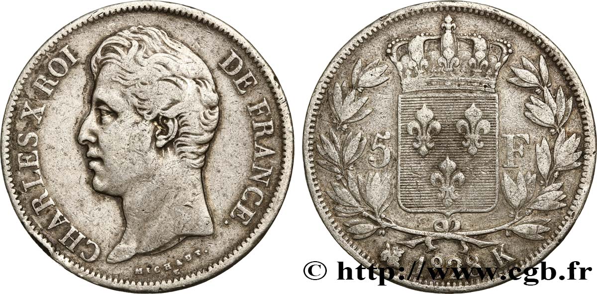 5 francs Charles X, 2e type 1828 Bordeaux F.311/20 S25 